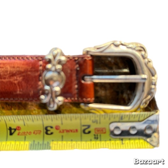 Fossil Brown Leather Belt with Ornate Gold Buckle - Picture 3 of 5